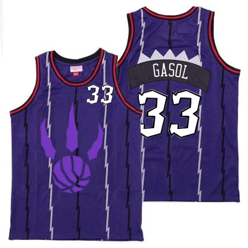 Basketball Jersey For Special Team Customization-Raptors 33 Marc Gasol Purple Logo Retro Basketball Jersey