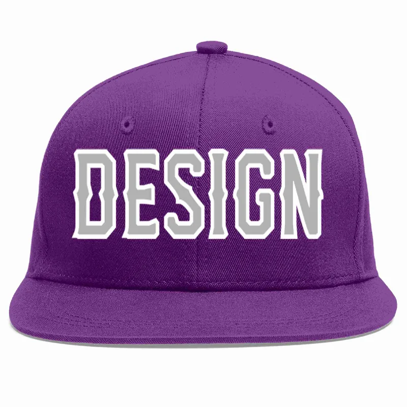 Baseball Cap With Adjustable Back Strap-Custom Purple Gray-White Flat Eaves Sport Baseball Cap Design for Men/Women/Youth