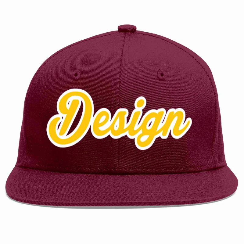 Baseball Cap With Embroidered Logo-Custom Crimson Gold-White Flat Eaves Sport Baseball Cap Design for Men/Women/Youth