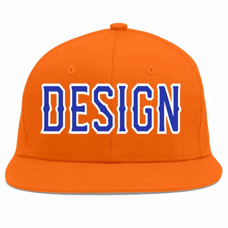 Baseball Cap For Group Orders-Custom Orange Royal-White Flat Eaves Sport Baseball Cap Design for Men/Women/Youth