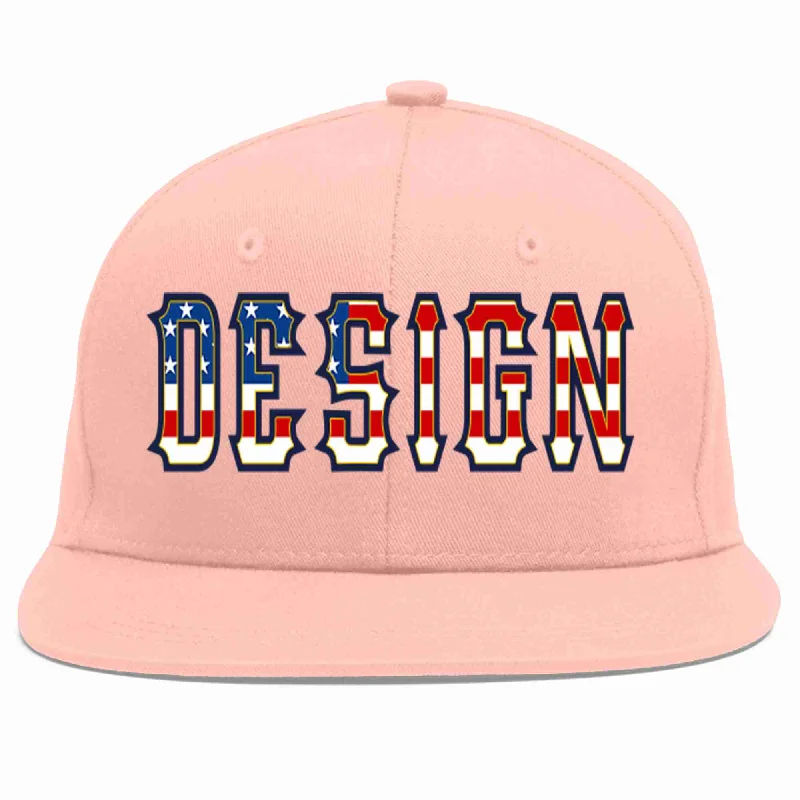 Baseball Cap With Personalized Embroidered Name-Custom Pink Vintage USA Flag-Gold Flat Eaves Sport Baseball Cap Design for Men/Women/Youth