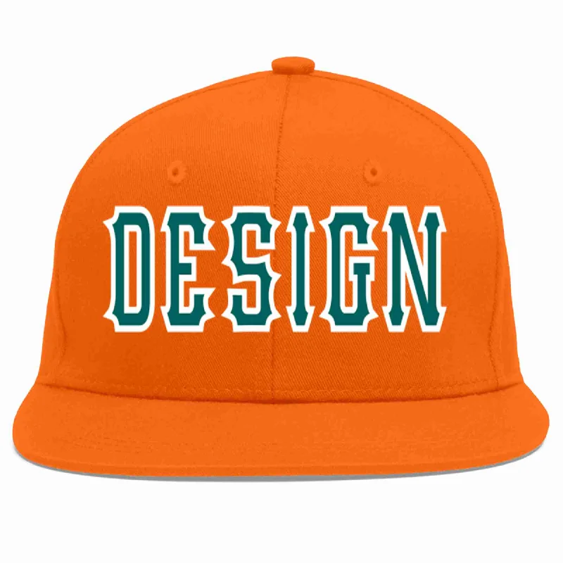 Baseball Cap For Personalized Team Gear-Custom Orange Aqua-White Flat Eaves Sport Baseball Cap Design for Men/Women/Youth