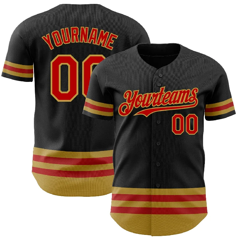 Baseball Jersey For Personalized Team Merchandise-Custom Black Red-Old Gold Line Authentic Baseball Jersey