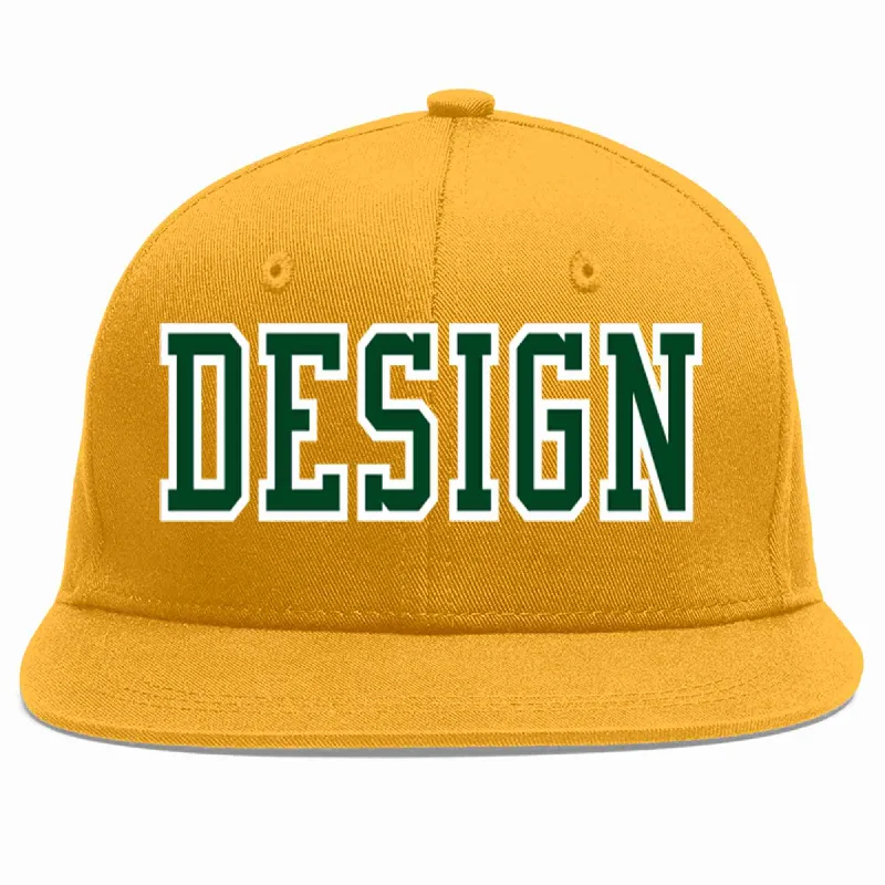 Baseball Cap For Promotional Merchandise-Custom Gold Green-White Flat Eaves Sport Baseball Cap Design for Men/Women/Youth