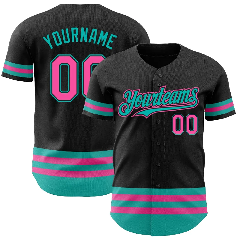 Baseball Jersey For College Merchandise Sales-Custom Black Pink-Aqua Line Authentic Baseball Jersey