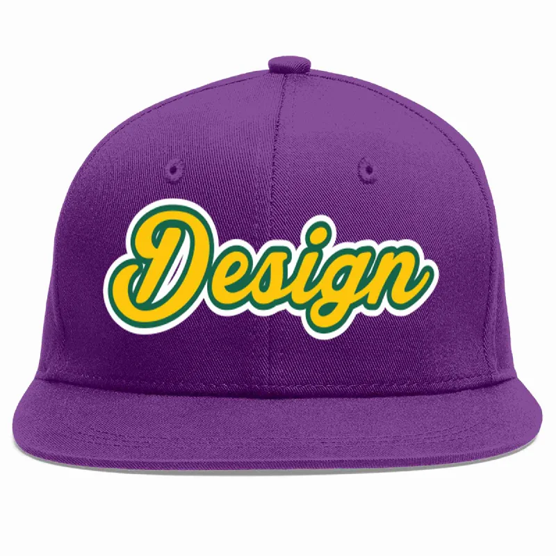 Baseball Cap For Personalized Event Apparel-Custom Purple Gold-Kelly Green Flat Eaves Sport Baseball Cap Design for Men/Women/Youth