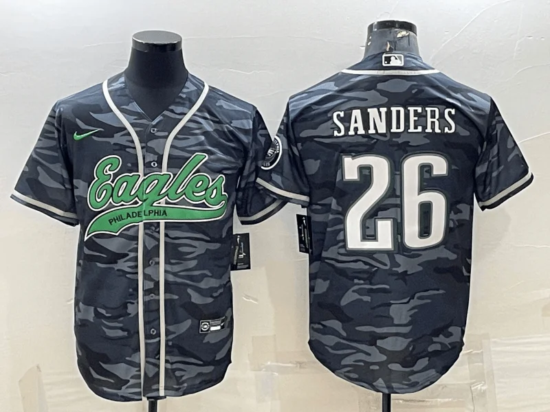 Baseball Jersey With Custom Color Options-Men's Philadelphia Eagles #26 Miles Sanders Grey Camo With Patch Cool Base Stitched Baseball Jersey