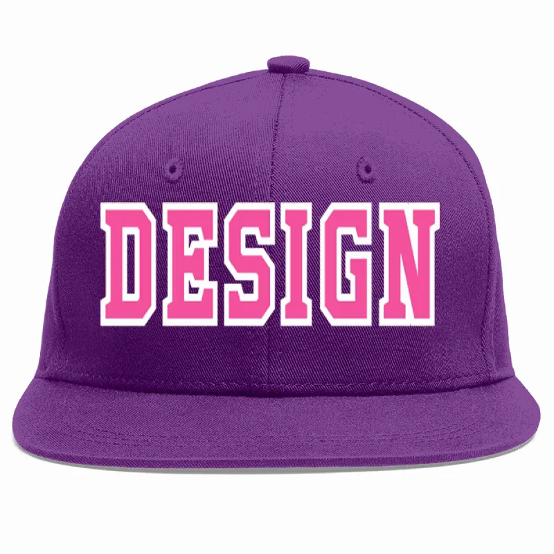 Baseball Cap For Sports Events-Custom Purple Pink-White Flat Eaves Sport Baseball Cap Design for Men/Women/Youth