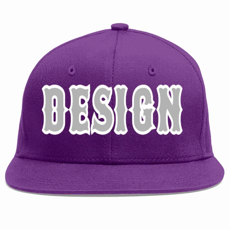 Baseball Cap For Baseball Game Days-Custom Purple Gray-White Flat Eaves Sport Baseball Cap Design for Men/Women/Youth