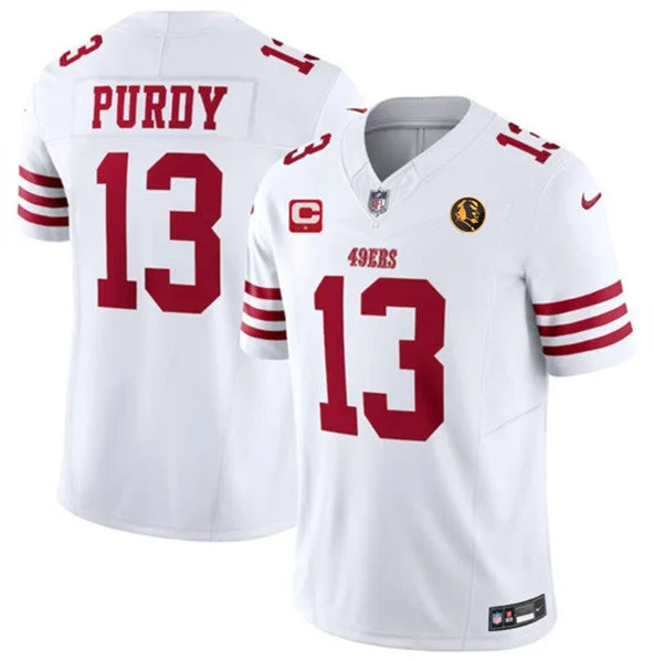 Football Jersey For Game Day Supporter Gear-Men's San Francisco 49ers #13 Brock Purdy White 2023 F.U.S.E. With 1-star C Patch And John Madden Patch Vapor Limited Football Stitched Jersey