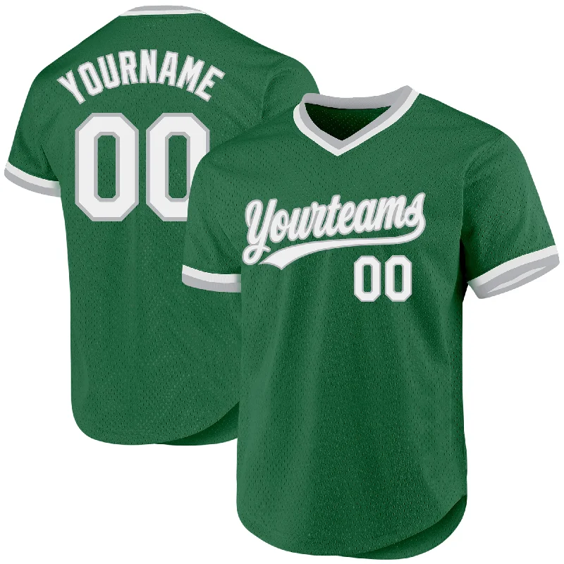 Baseball Jersey For Fan Apparel Customization-Custom Kelly Green White-Gray Authentic Throwback Baseball Jersey