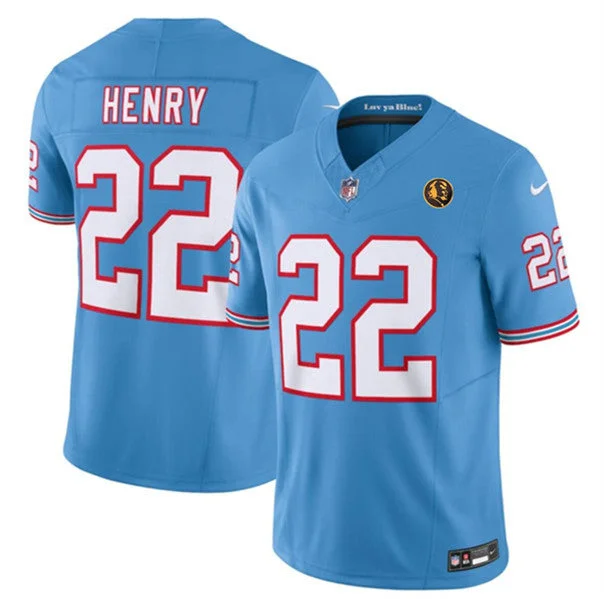 Football Jersey For Custom Designs-Men's Tennessee Titans #22 Derrick Henry Blue 2023 F.U.S.E. Throwback With John Madden Patch Vapor Limited Football Stitched Jersey