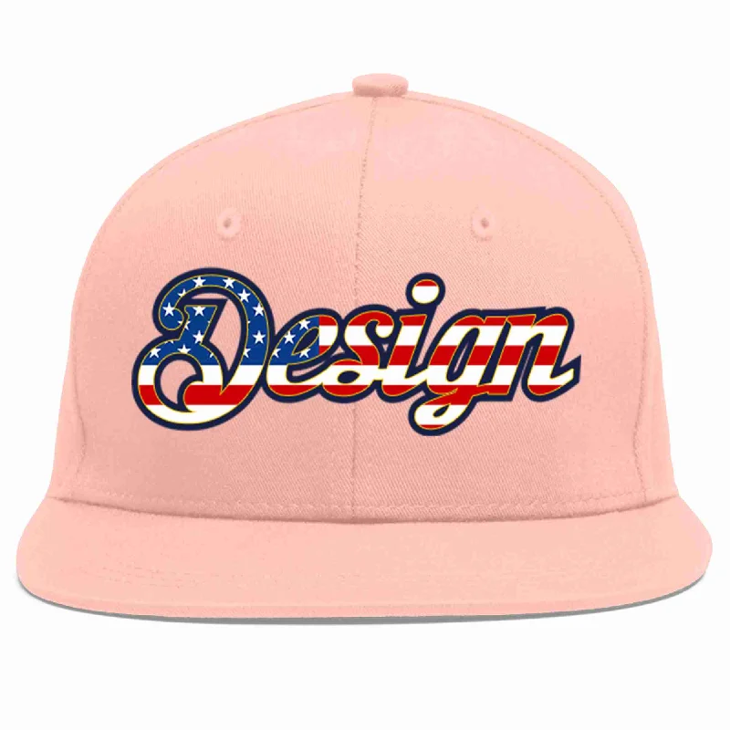 Baseball Cap For Team Supporters Merchandise-Custom Pink Vintage USA Flag-Gold Flat Eaves Sport Baseball Cap Design for Men/Women/Youth