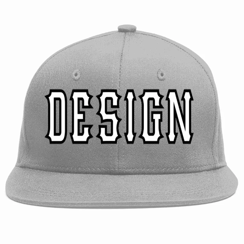 Baseball Cap With Personalized Graphics-Custom Gray White-Black Flat Eaves Sport Baseball Cap Design for Men/Women/Youth