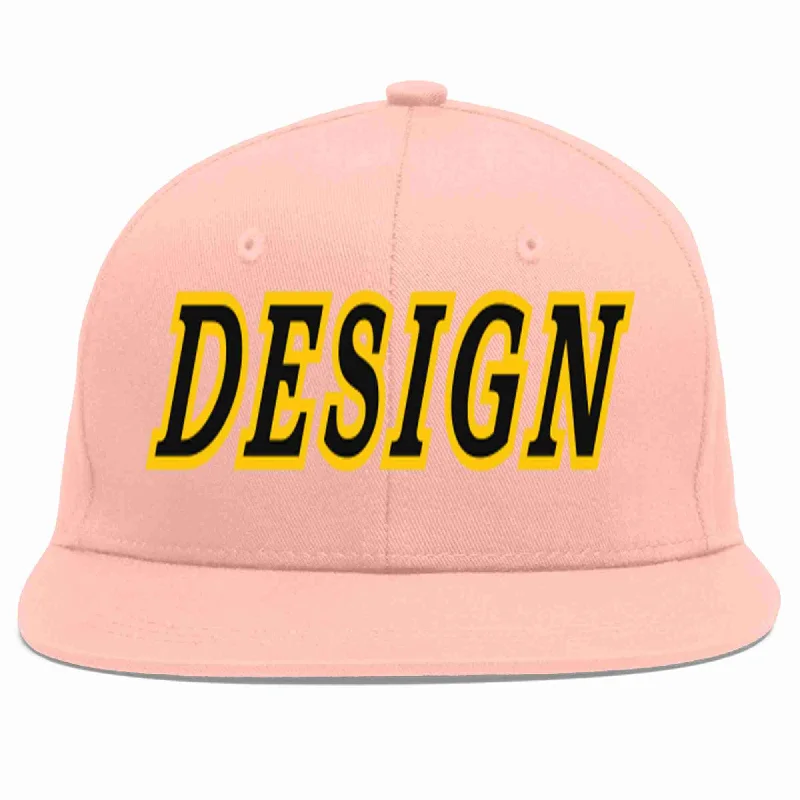 Baseball Cap For Tournament Merchandise-Custom Pink Black-Gold Flat Eaves Sport Baseball Cap Design for Men/Women/Youth