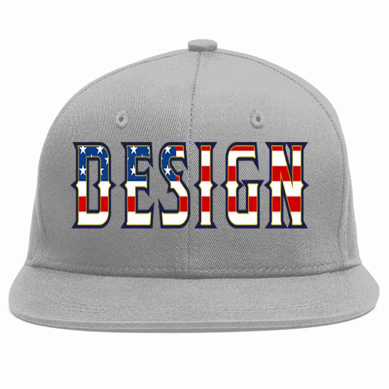 Baseball Cap With Custom Graphics And Logo-Custom Gray Vintage USA Flag-Gold Flat Eaves Sport Baseball Cap Design for Men/Women/Youth