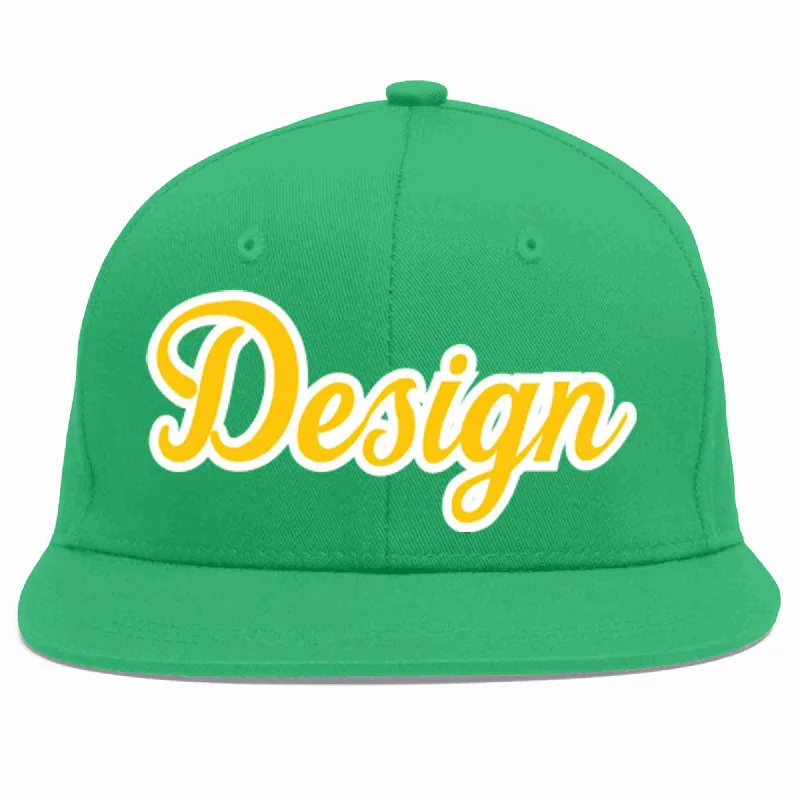 Baseball Cap For Baseball And Softball Seasons-Custom Teal Gold-White Flat Eaves Sport Baseball Cap