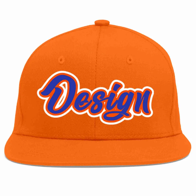 Baseball Cap With Personalized Graphics-Custom Orange Royal-Orange Flat Eaves Sport Baseball Cap Design for Men/Women/Youth