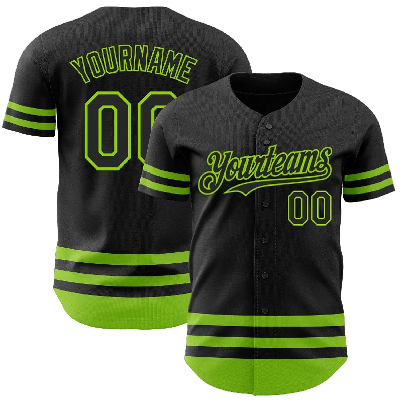 Custom Baseball Jersey-Custom Black Neon Green Line Authentic Baseball Jersey