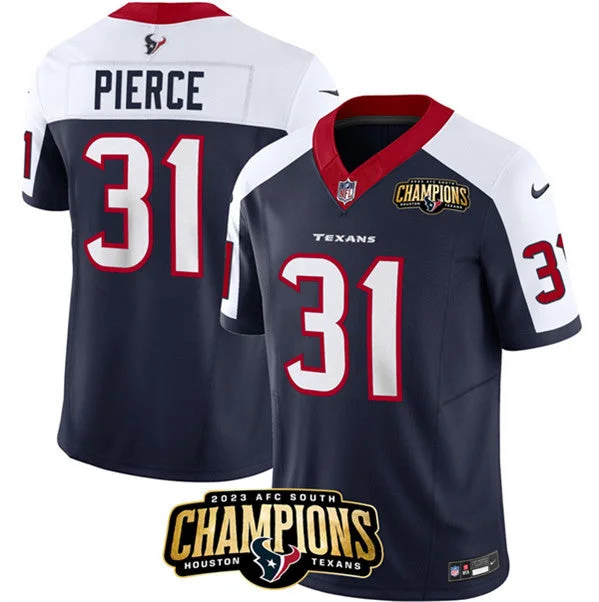 Football Jersey With Team Logo Embroidery-Men's Houston Texans #31 Dameon Pierce Navy/White 2023 F.U.S.E. With AFC South Champions Patch And Team Logo Patch Limited Football Stitched Jersey