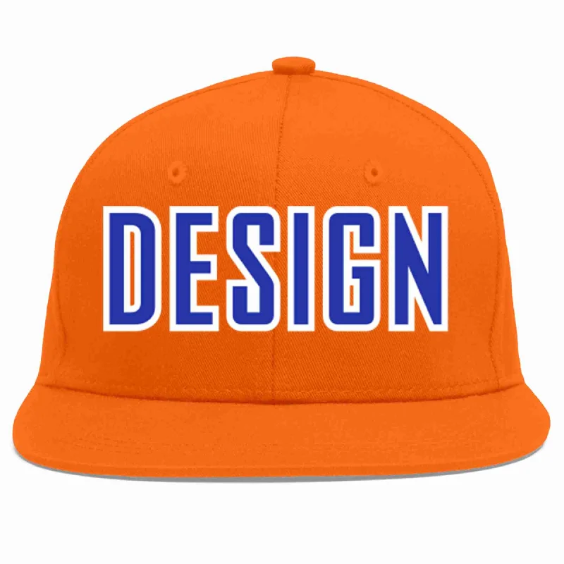 Baseball Cap For Softball And Baseball Events-Custom Orange Royal-White Flat Eaves Sport Baseball Cap Design for Men/Women/Youth