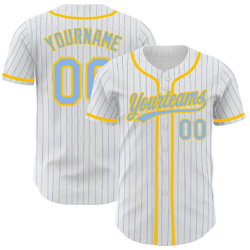 Baseball Jersey For Custom Team Merchandising-Custom White Light Blue Pinstripe Light Blue-Yellow Authentic Baseball Jersey