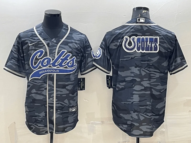 Baseball Jersey For Custom Player Awards-Men's Indianapolis Colts Grey Camo Team Big Logo With Patch Cool Base Stitched Baseball Jersey