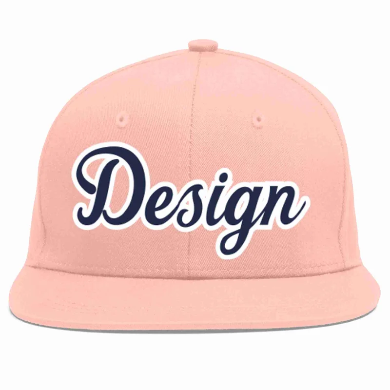 Baseball Cap With Custom Text-Custom Pink Navy-White Flat Eaves Sport Baseball Cap Design for Men/Women/Youth