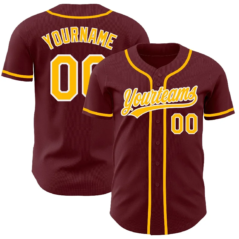 Baseball Jersey For Limited-Time Fan Gear-Custom Burgundy Gold-White Authentic Baseball Jersey