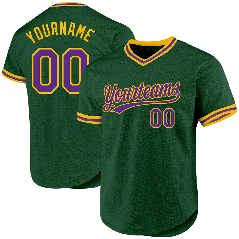 Baseball Jersey With Personalized Graphics-Custom Green Purple-Gold Authentic Throwback Baseball Jersey