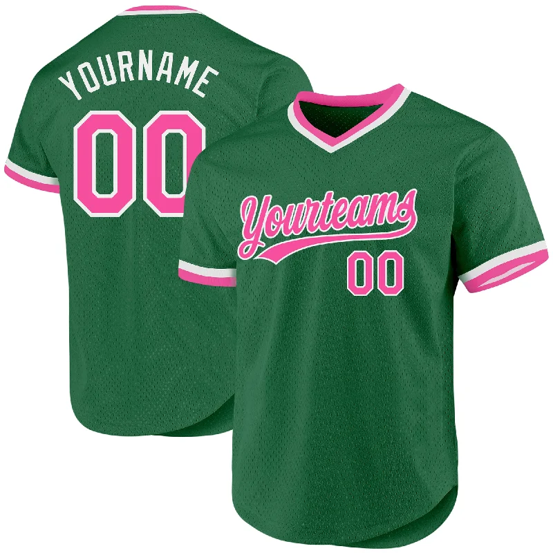 Baseball Jersey For Official Team Customization-Custom Kelly Green Pink-White Authentic Throwback Baseball Jersey