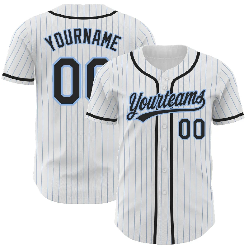 Baseball Jersey For Softball Game Day Merchandise-Custom White Light Blue Pinstripe Black Authentic Baseball Jersey