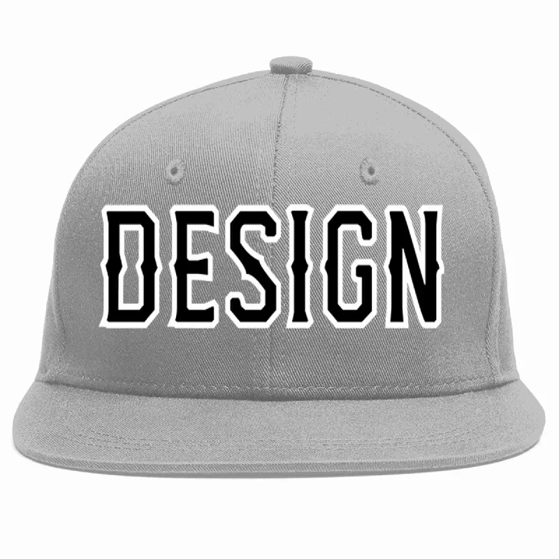 Baseball Cap With Custom Embroidered Names-Custom Gray Black-White Flat Eaves Sport Baseball Cap Design for Men/Women/Youth