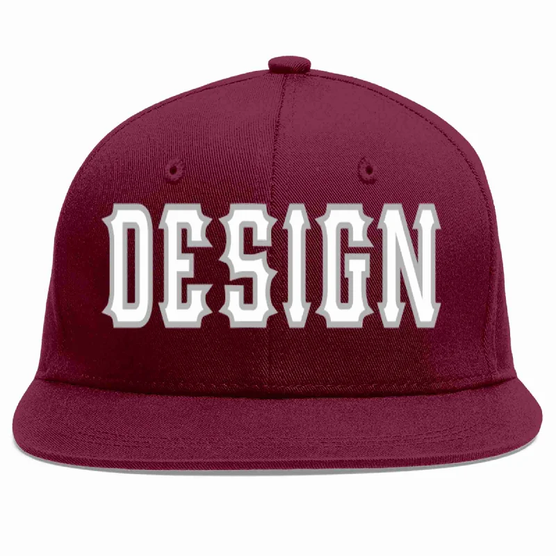 Baseball Cap For Tournament Merchandise-Custom Crimson White-Gray Flat Eaves Sport Baseball Cap Design for Men/Women/Youth