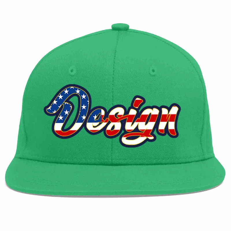 Baseball Cap For Custom Fan Merchandise Orders-Custom Teal Vintage USA Flag-Gold Flat Eaves Sport Baseball Cap