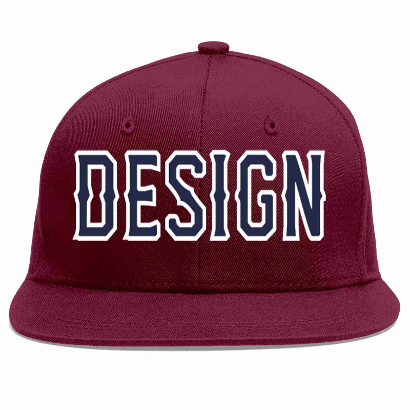 Baseball Cap For Official League Merchandise-Custom Crimson Navy-White Flat Eaves Sport Baseball Cap Design for Men/Women/Youth