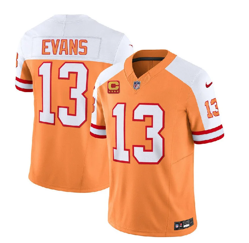 Football Jersey For Player Number Customization-Men's Tampa Bay Buccaneers #13 Mike Evans 2023 F.U.S.E. White/Gold With 4-Star C Patch Throwback Limited Football Stitched Jersey