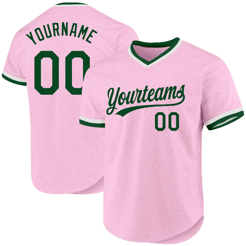 Baseball Jersey For Team Gifts-Custom Light Pink Green-White Authentic Throwback Baseball Jersey