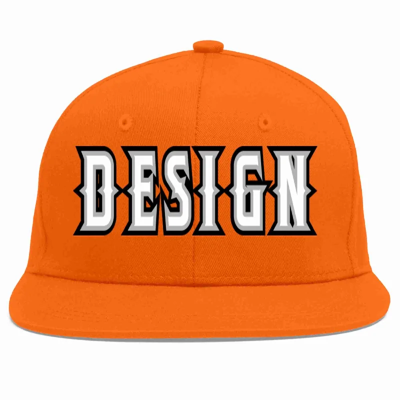 Custom Baseball Cap-Custom Orange White-Gray Flat Eaves Sport Baseball Cap Design for Men/Women/Youth