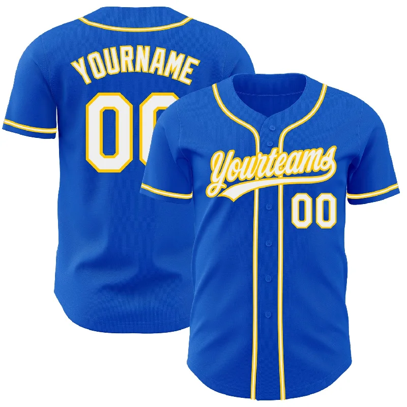 Baseball Jersey For Professional Fan Gear-Custom Thunder Blue White-Yellow Authentic Baseball Jersey