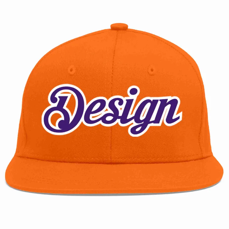 Baseball Cap For Summer Events-Custom Orange purple-White Flat Eaves Sport Baseball Cap Design for Men/Women/Youth