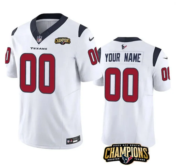 Football Jersey For Custom Orders-Men's Houston Texans Active Player Custom White 2023 F.U.S.E. AFC South Champions Patch Vapor Limited Football Stitched Jersey