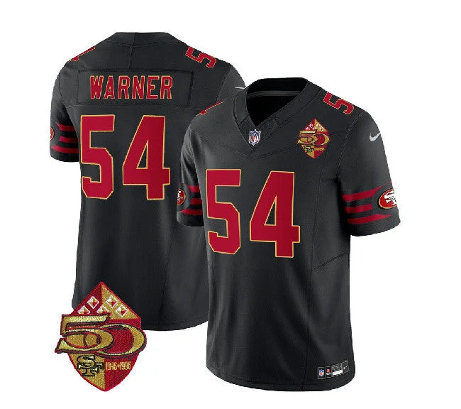 Football Jersey For Custom Apparel Fundraisers-Men's San Francisco 49ers #54 Fred Warner Black 2023 F.U.S.E. 50th Patch Throwback Football Stitched Jersey