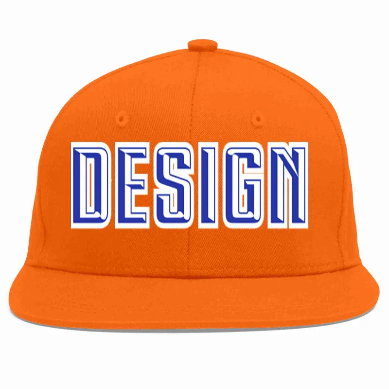 Baseball Cap For Personalized School Apparel-Custom Orange Royal-White Flat Eaves Sport Baseball Cap Design for Men/Women/Youth