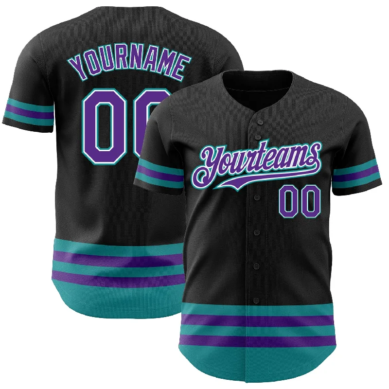 Baseball Jersey For School Team Orders-Custom Black Purple-Teal Line Authentic Baseball Jersey