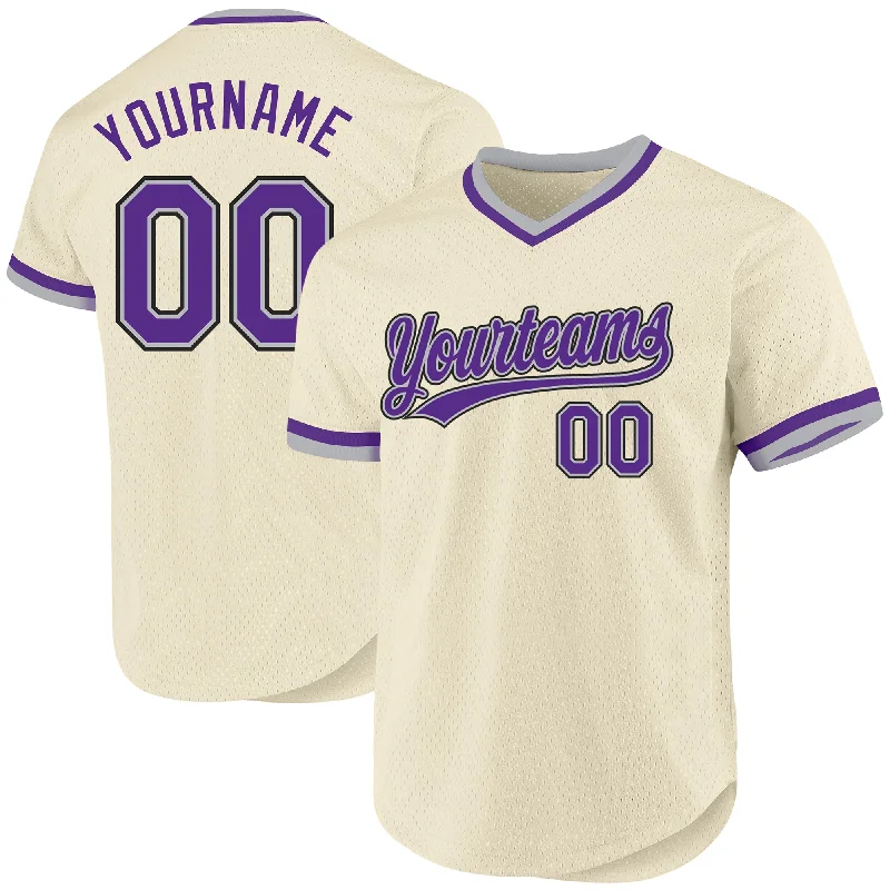 Baseball Jersey With Custom Team Names-Custom Cream Purple Gray-Black Authentic Throwback Baseball Jersey