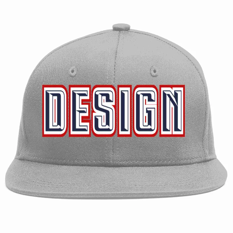 Baseball Cap For Personalized School Spirit-Custom Gray Navy-White Flat Eaves Sport Baseball Cap Design for Men/Women/Youth