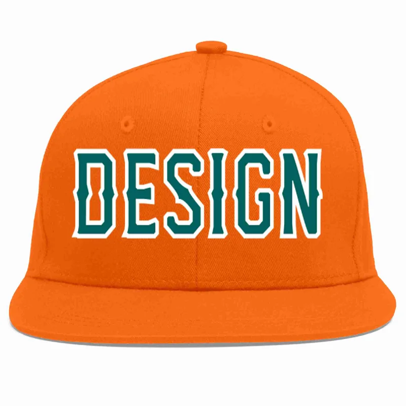 Baseball Cap For Official Team Apparel-Custom Orange Aqua-White Flat Eaves Sport Baseball Cap Design for Men/Women/Youth