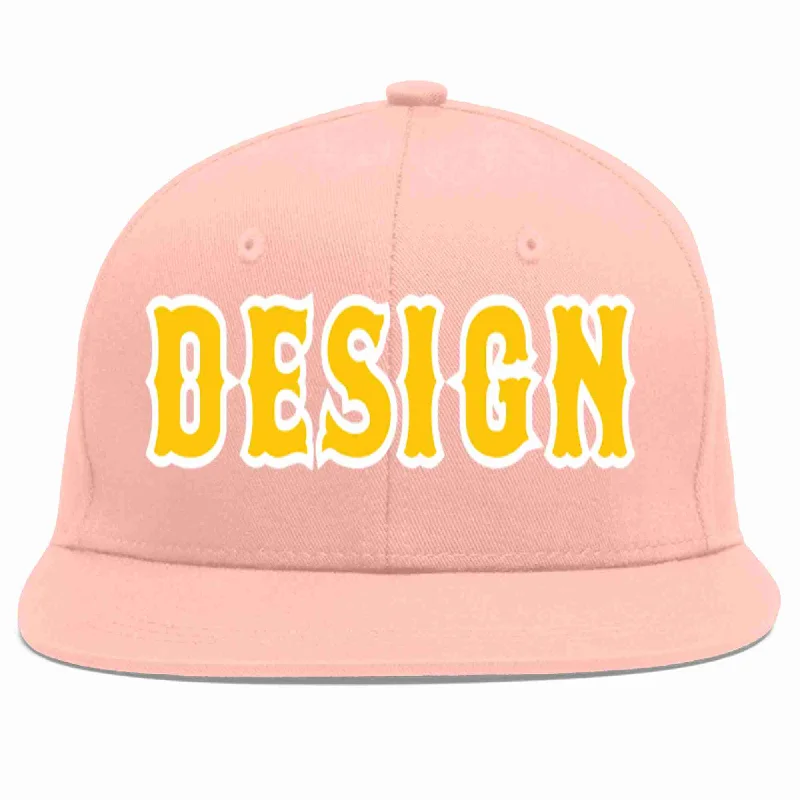 Baseball Cap With Personalized Stitching Options-Custom Pink Gold-White Flat Eaves Sport Baseball Cap Design for Men/Women/Youth