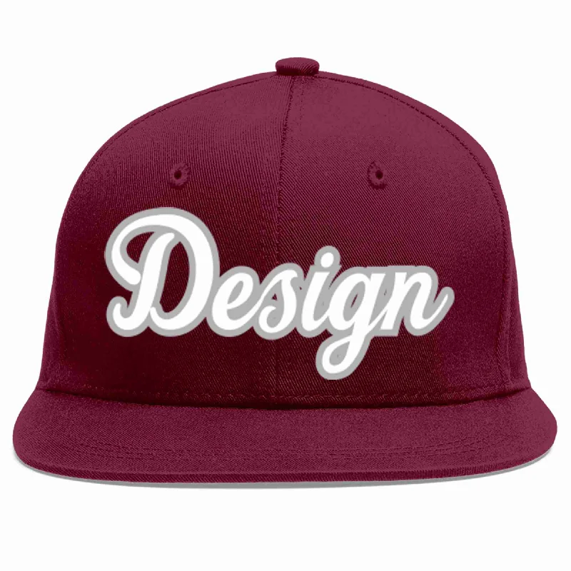 Baseball Cap For Official Sports Merchandise-Custom Crimson White-Gray Flat Eaves Sport Baseball Cap Design for Men/Women/Youth